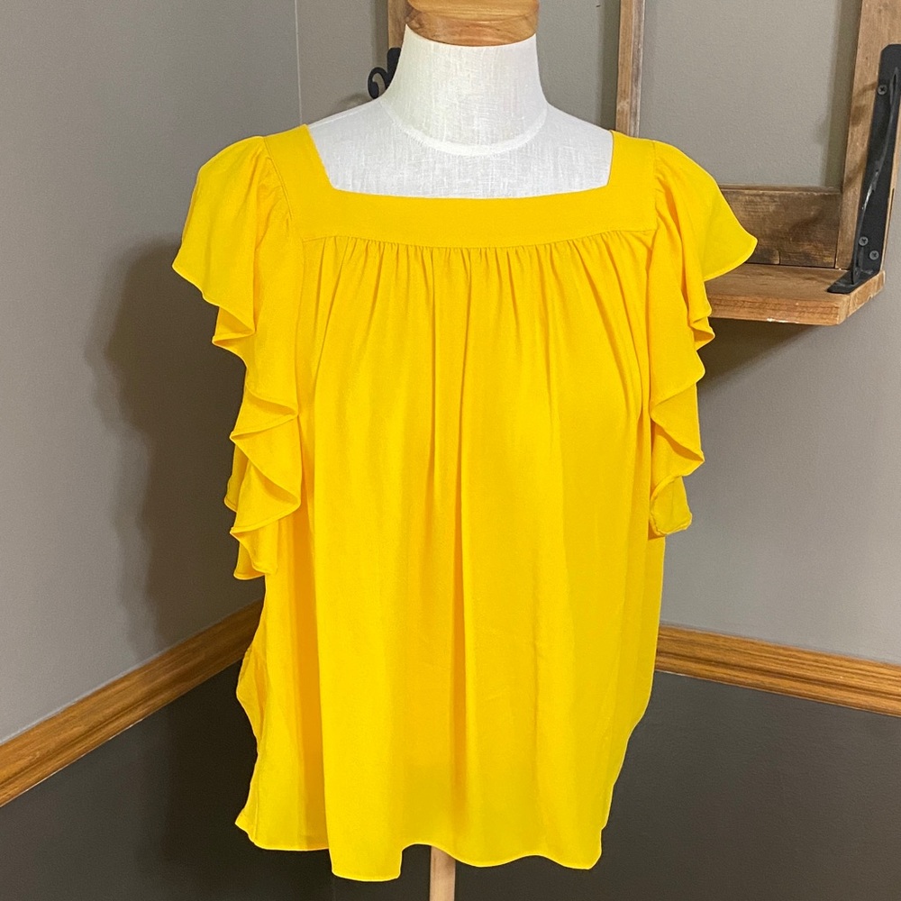 Ann Taylor Yellow Ruffle Sleeve Women's Top size small